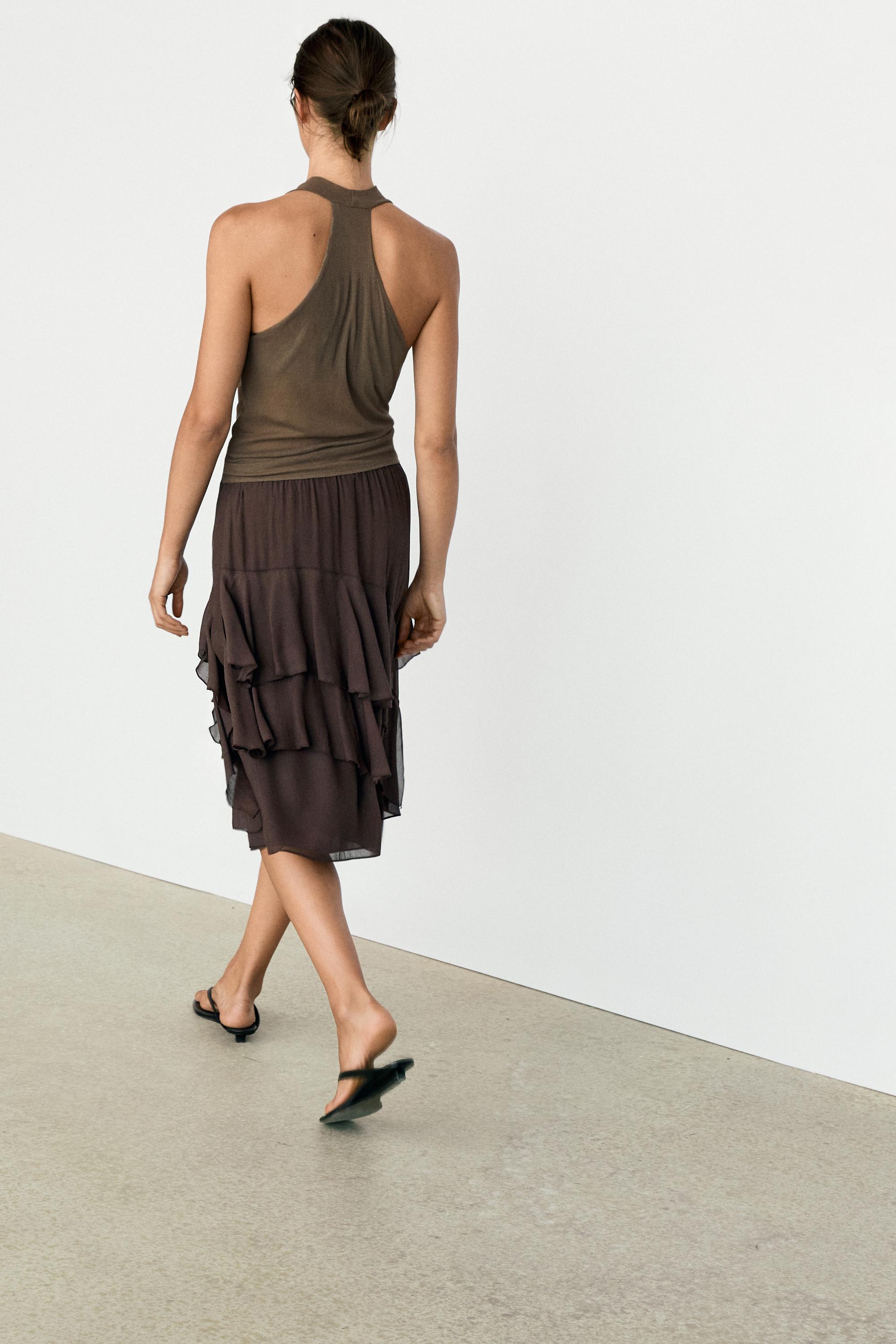 Flowing ruffled midi skirt